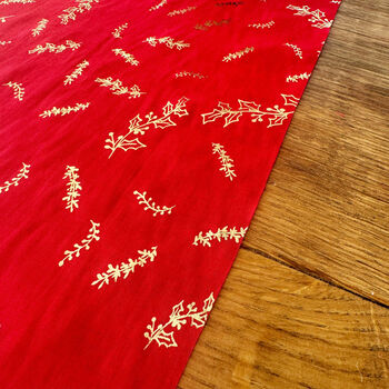 Red And Gold Chiffon Holly Leaves Christmas Table Runner 28cm X 3m, 4 of 4