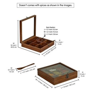 Wooden Handcrafted Square Spice Box Nine Compartments, 4 of 4