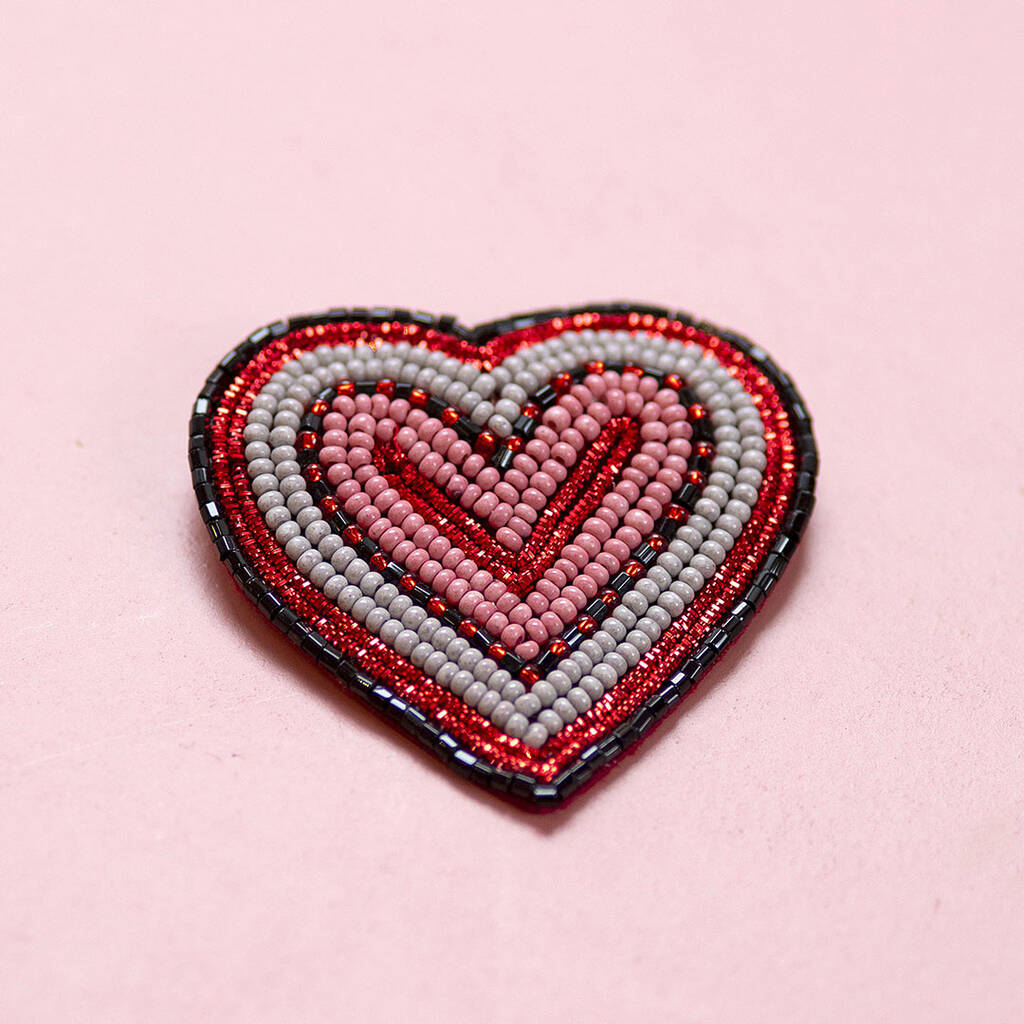 Beaded Heart Brooch Red And Pink, 1 of 2