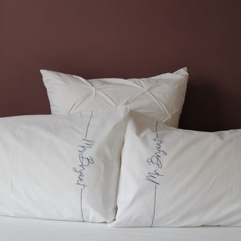 Couples Embroidered Handwritten Font Pillowcase Set, 2 of 4