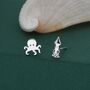 Sterling Silver Octopus And Squid Stud Earrings, thumbnail 4 of 11