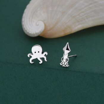 Sterling Silver Octopus And Squid Stud Earrings, 4 of 11