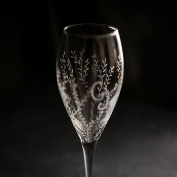 Joint Monogram Hand Engraved Pair Of Champagne Flutes, 9 of 10