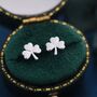Three Leaf Shamrock Stud Earrings Sterling Silver, thumbnail 3 of 12