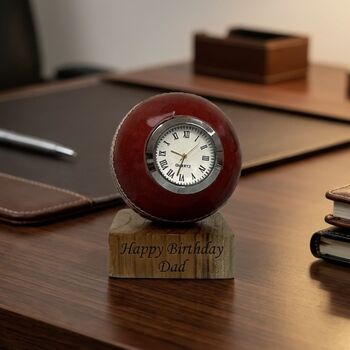 Cricket Ball Clock With Personalised Wood Plinth, 11 of 12