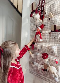 Personalised Beige Gingham Advent Calendar Velvet Bow, 4 of 12