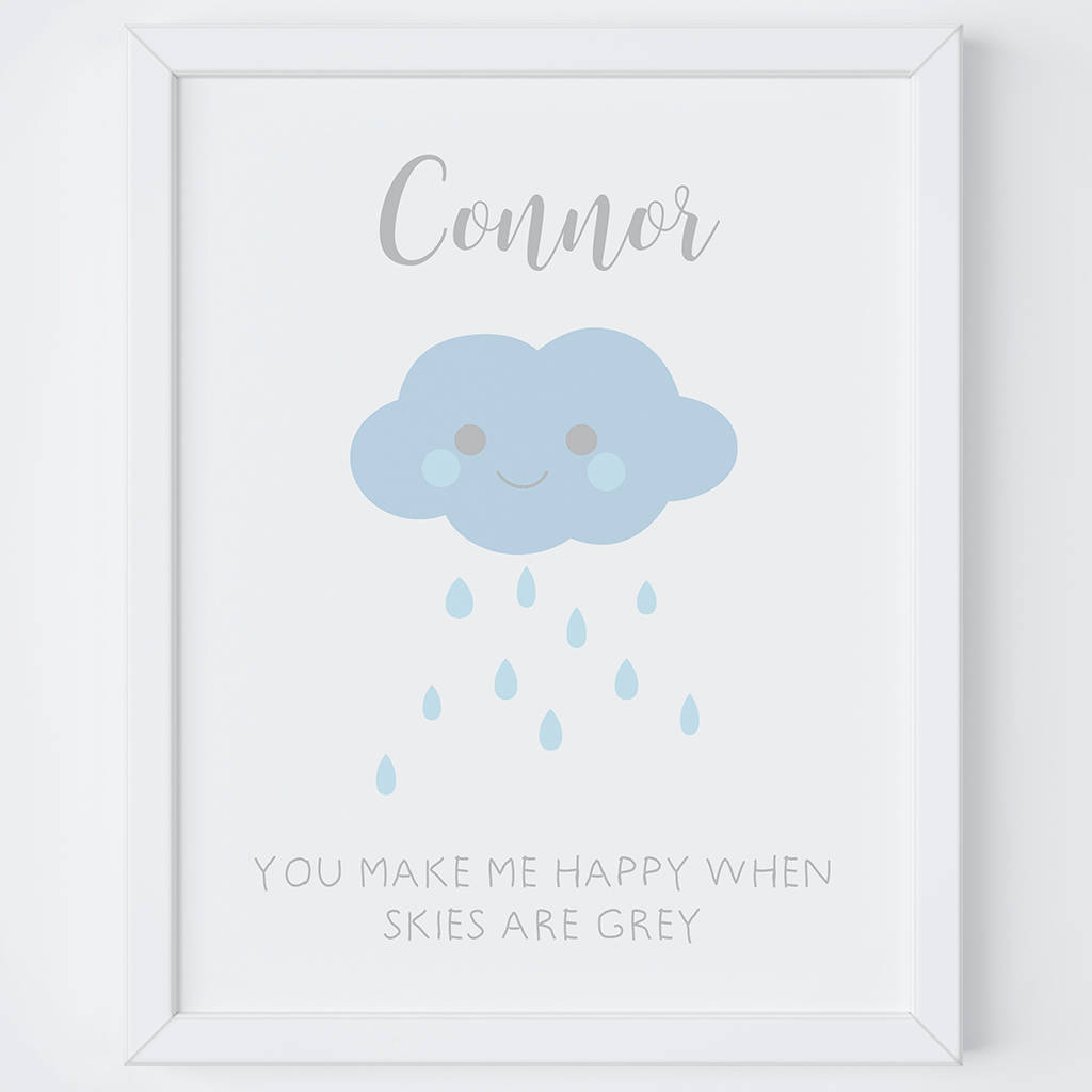 personalised nursery cloud print by pink milkshake designs
