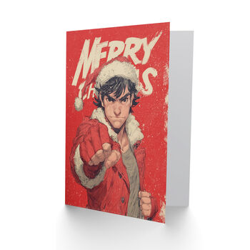 Cool Young Anime Fighter Punch Fist Bump Christmas Card, 2 of 4