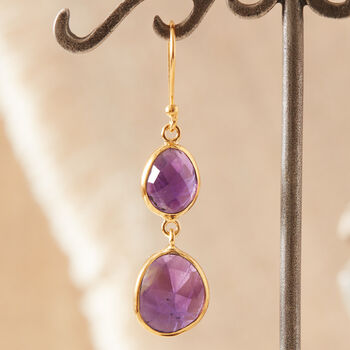 Purple Amethyst Double Gemstone Dangle Earrings, 6 of 12