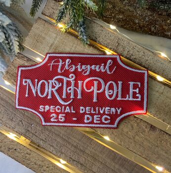 Personalised North Pole Special Delivery Name Embroidered Fabric Patch, 2 of 5