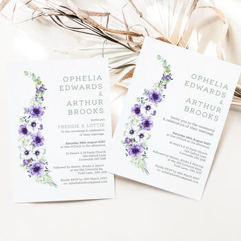 Wedding Invitation Deep Purple And White Floral, 3 of 5