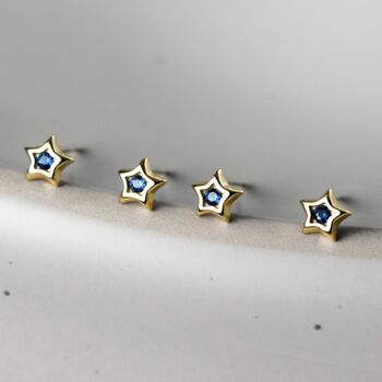 Starlite Blue Gold Plated Mini Star Stud Earrings, 2 of 5