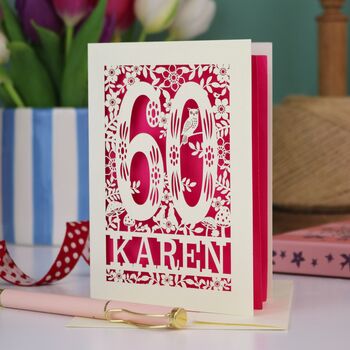 Personalised 60th Birthday Card Papercut Woodland Design, 5 of 8