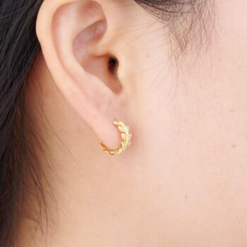 Gold Cz Leaf Hoop Earrings, 2 of 7