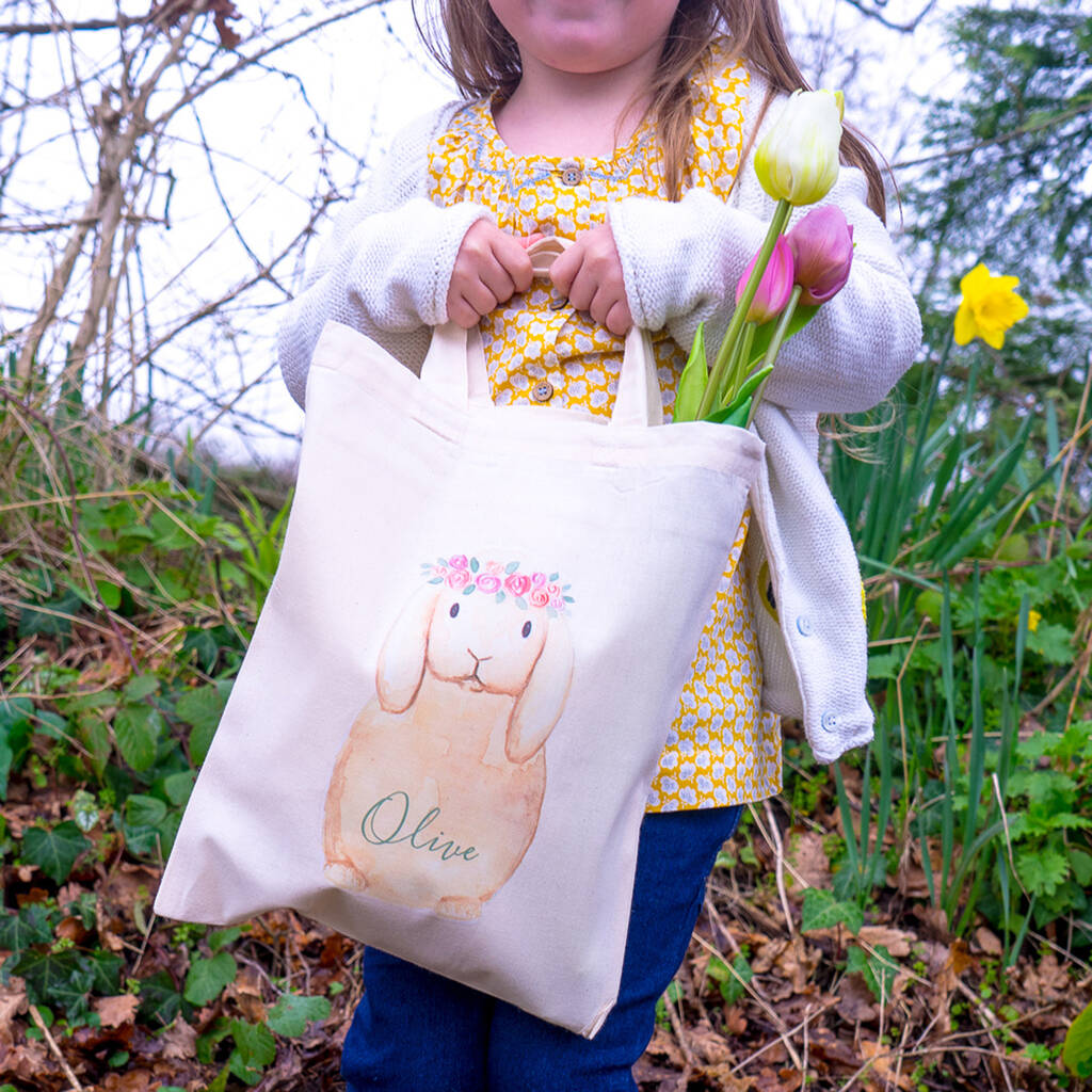 Personalised Flower Crown Bunny Easter Hunt Bag, 1 of 5