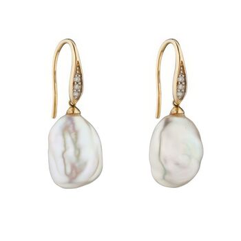 9ct Gold Keshi Pearl Earrings With Diamond Set Hook, 4 of 8