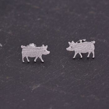 Cute Little Pig Stud Earrings In Sterling Silver, 6 of 12