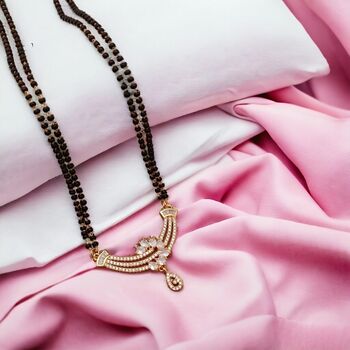 Zircon Mangalsutra Black Beads Pendant Necklace, 4 of 4