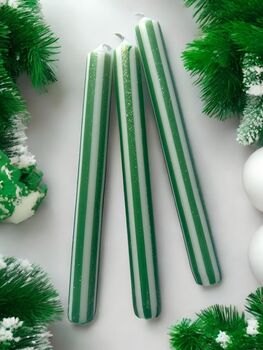 Green Glitter And White Pinstriped Candles, 2 of 4