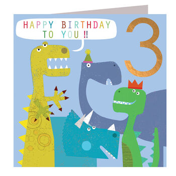 Copper Foiled Dinosaur 3rd Birthday Card By Kali Stileman Publishing