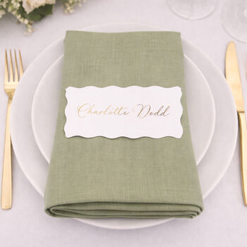 Personalised White Wavy Edge Wedding And Event Gold Foiled Place Cards, 3 of 4