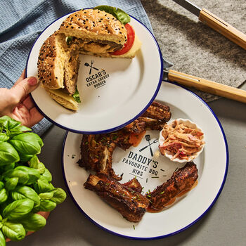 Personalised BBQ Enamel Plates And Bowl Set, 6 of 6