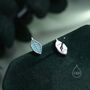 Enamel Beech Leaf Stud Earrings In Sterling Silver, thumbnail 8 of 11