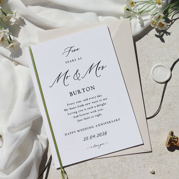 Mr And Mrs First Wedding Anniversary Card Personalised, 2 of 7