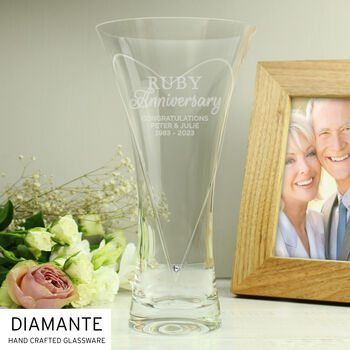 Personalised Ruby Anniversary Diamante Heart Vase, 2 of 6