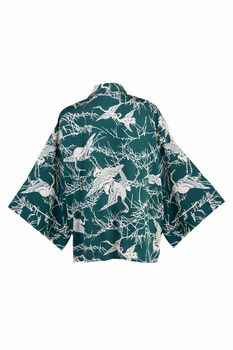 Japanese Crane Print Emerald Green And Ivory Short Kimono, 6 of 6