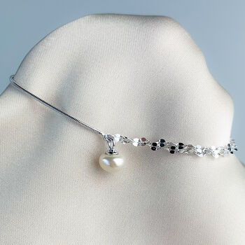 Sterling Silver Pearl Charm Chain Bracelet, 3 of 5