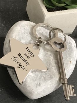 Personalised 21st Birthday Silver Chunky Star Keyring, 2 of 5
