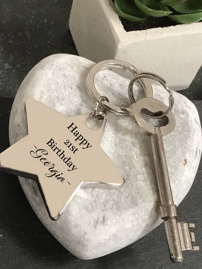 Personalised 21st Birthday Silver Chunky Star Keyring, 1 of 2