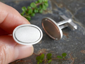 Hand Engraved Oval Cufflinks In Sterling Silver, 2 of 3
