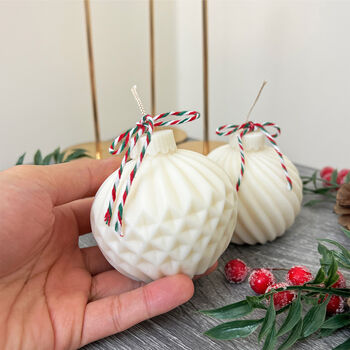 White Christmas Bauble Candle And Christmas Decoration, 4 of 9