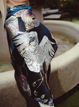 Limited Edition Kakuru Lanterns Japanese Crane Birds Blossoms And Lanterns 100% Silk Scarf, 10 of 11