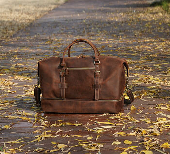 Front Straps Vintage Look Leather Weekender, 2 of 12