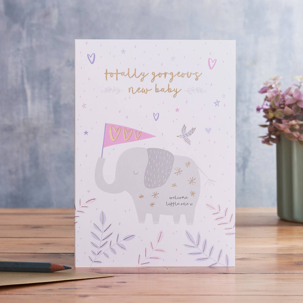 New Baby Card With Elephant Illustration