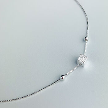 Sterling Silver Cube Bead Charm Anklet, 3 of 5