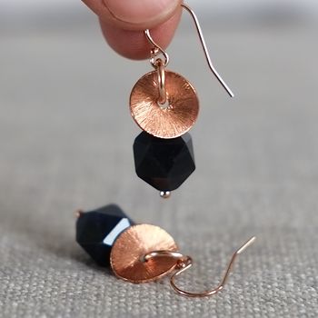 Brushed Copper Disc And Gemstone Earrings, 2 of 9