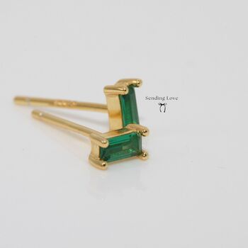 Emerald Baguette Hoop And Stud Earring Set Gold Or Silver Gift For Her, 8 of 12