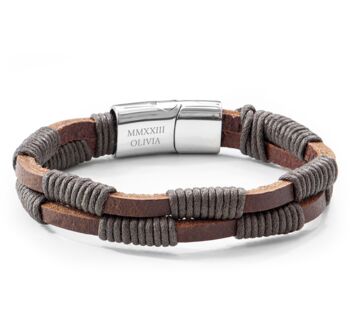 Personalised Men's Brown Leather Twisted Cord Bracelet, 2 of 4