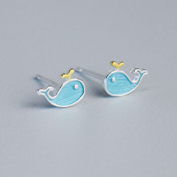 Sterling Silver Blue Whale Stud Earrings, 2 of 5