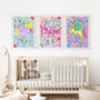 Lilac Unicorn Nursery Print Set | Personalised Wall Art, thumbnail 1 of 7