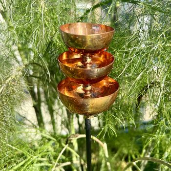 Copper Triple Cup Garden Sculpture – Small Or Large Size On 80cm Black Iron Pole, 2 of 6