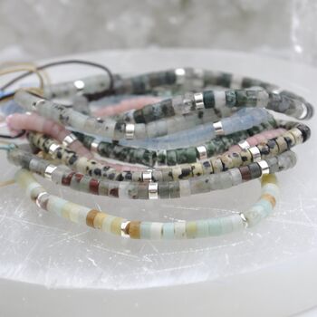 Gemstone Boho Beaded Adjustable Friendship Bracelet Silver Beads, 10 of 10
