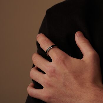 Black 6 Mm Engraved Band Ring, Black And Silver Personalised Ring, 6 of 12