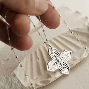 Sterling Silver Textured Cross Necklace, 4 of 5