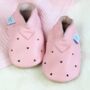 Dotty Fish Pink Cut Out Hearts Soft Leather Baby Shoes With Barefoot Soles, thumbnail 1 of 7