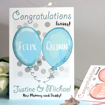 Personalised Balloons Baby Twins New Parents Card, 2 of 10